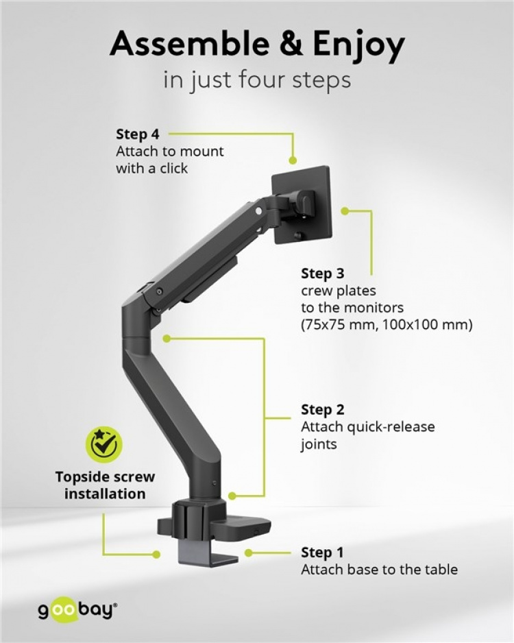 Goobay Single skärmfäste Gaming med gasfjäder, svart för XL-skärmar från 17 till 49 tum (43 - 124 cm), max. 20 kg, kraftigt fäste för tunga gaming och böjda skärmar, enkel snap-in-montering av armarna Goobay Single skärmfäste Gaming med gasfjäder, svart för XL-skärmar från 17 till 49 tum (43 - 124 cm), max. 20 kg, kraftigt fäste för tunga gaming och böjda skärmar, enkel snap-in-montering av armarna
