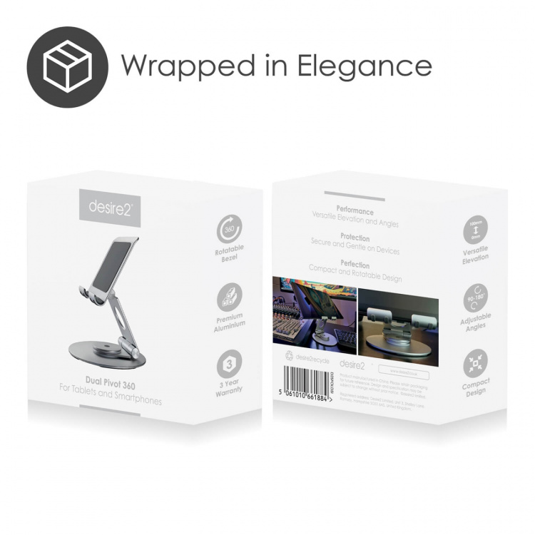 Desire2 Tabletstander Dual Pivot 360 Sølv