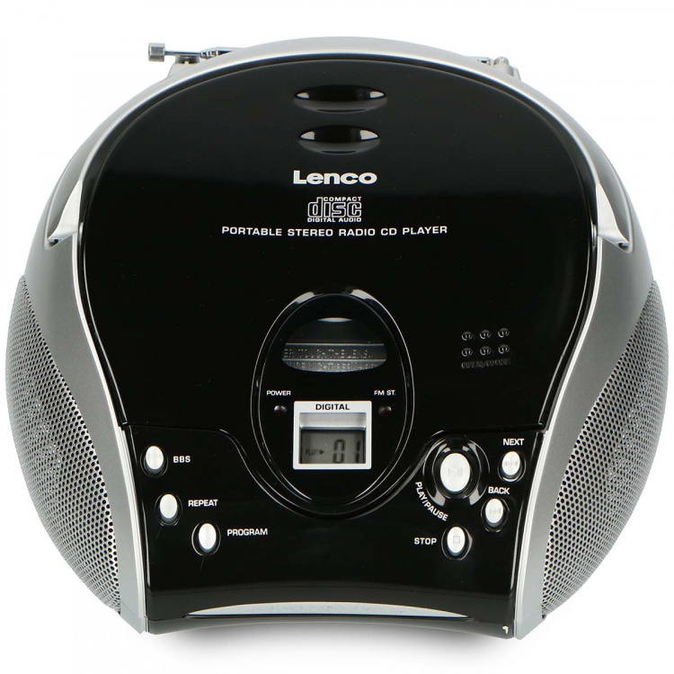 Lenco Bærbar stereo FM-radio med cd-afspiller Sort/sølv