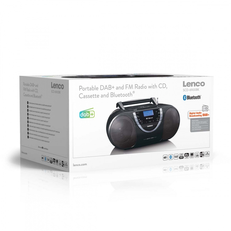 Lenco Bærbar DAB+- og FM-radio med cd-kassette og Bluetooth® Sort