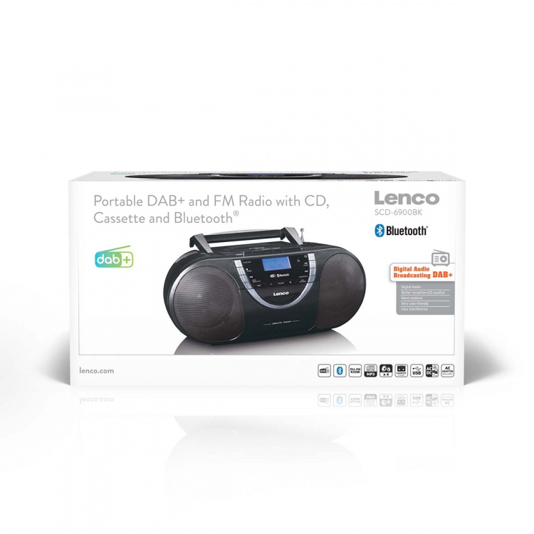 Lenco Bærbar DAB+- og FM-radio med cd-kassette og Bluetooth® Sort