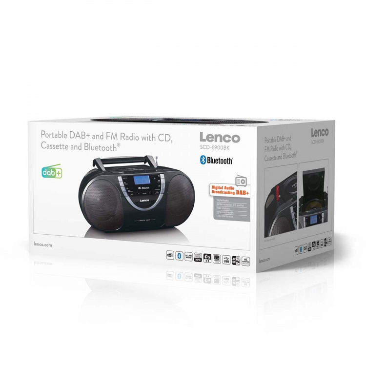 Lenco Bærbar DAB+- og FM-radio med cd-kassette og Bluetooth® Sort