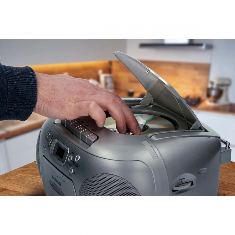 Lenco Bærbar FM-radio CD-kassetteafspiller Sølv