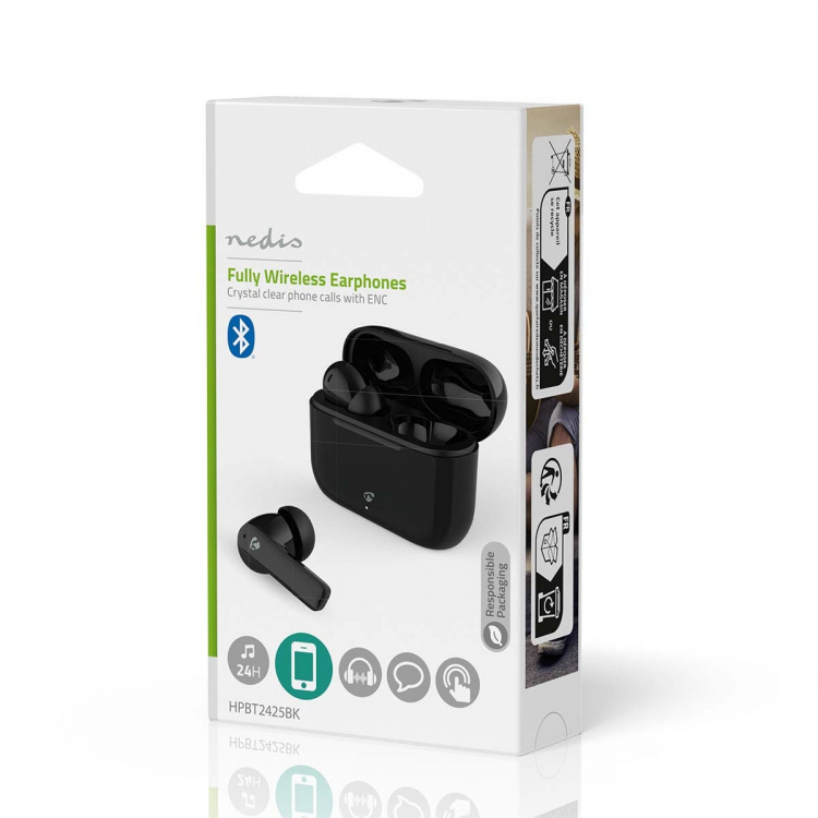 Nedis Fuldt Trådløse hovedtelefoner | ENC (Environmental Noise Cancelling) | Bluetooth® | Maksimal batteritid: 24 timer | Touch Control | Opladningsholder | Trådløs opladningsetui | Indbygget mikrofon | Understøtter stemmestyring | Støjreduktion | IPX4 |  Nedis Fuldt Trådløse hovedtelefoner | ENC (Environmental Noise Cancelling) | Bluetooth® | Maksimal batteritid: 24 timer | Touch Control | Opladningsholder | Trådløs opladningsetui | Indbygget mikrofon | Understøtter stemmestyring | Støjreduktion | IPX4 |
