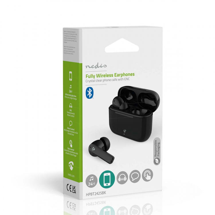 Nedis Fuldt Trådløse hovedtelefoner | ENC (Environmental Noise Cancelling) | Bluetooth® | Maksimal batteritid: 24 timer | Touch Control | Opladningsholder | Trådløs opladningsetui | Indbygget mikrofon | Understøtter stemmestyring | Støjreduktion | IPX4 |  Nedis Fuldt Trådløse hovedtelefoner | ENC (Environmental Noise Cancelling) | Bluetooth® | Maksimal batteritid: 24 timer | Touch Control | Opladningsholder | Trådløs opladningsetui | Indbygget mikrofon | Understøtter stemmestyring | Støjreduktion | IPX4 |