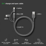 GP Kabel USB-A Til USB-C 3-I-1 Micro-USB + Lightning CY1N 1m GP Kabel USB-A Til USB-C 3-I-1 Micro-USB + Lightning CY1N 1m