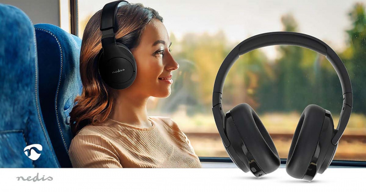 Nedis Trådløse Over-Ear hovedtelefoner | Maksimal batteritid: 28 timer | Indbygget mikrofon | Truk kontrol | Hybrid (ENC + ANC) | Understøtter stemmestyring | Volumenkontrol | Sort Nedis Trådløse Over-Ear hovedtelefoner | Maksimal batteritid: 28 timer | Indbygget mikrofon | Truk kontrol | Hybrid (ENC + ANC) | Understøtter stemmestyring | Volumenkontrol | Sort