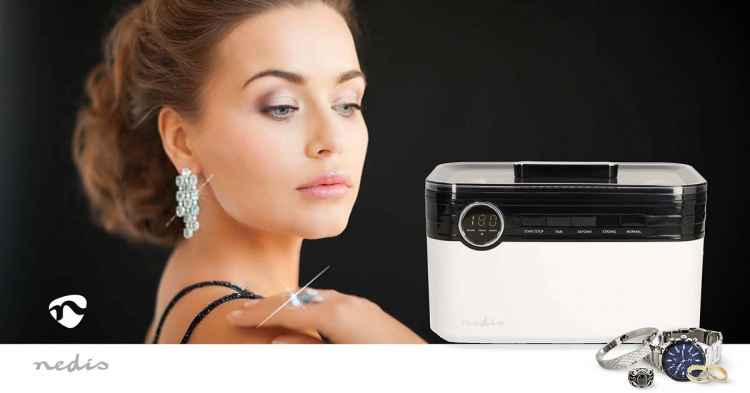 Nedis Ultrasonisk Smykke Renser | Strømforsyning | 220 - 240 V AC 50/60 Hz | 1.8 l | Hvid