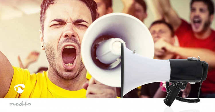 Nedis Megafon | Maksimum rækkevidde: 1500 m | Maksimal volumenkontrol: 120 dB | Aftagelig Mikrofon | Indbygget sirene | Bluetooth® | Optagefunktion | USB-afspilning | Skulder strop | Hvid / Sort