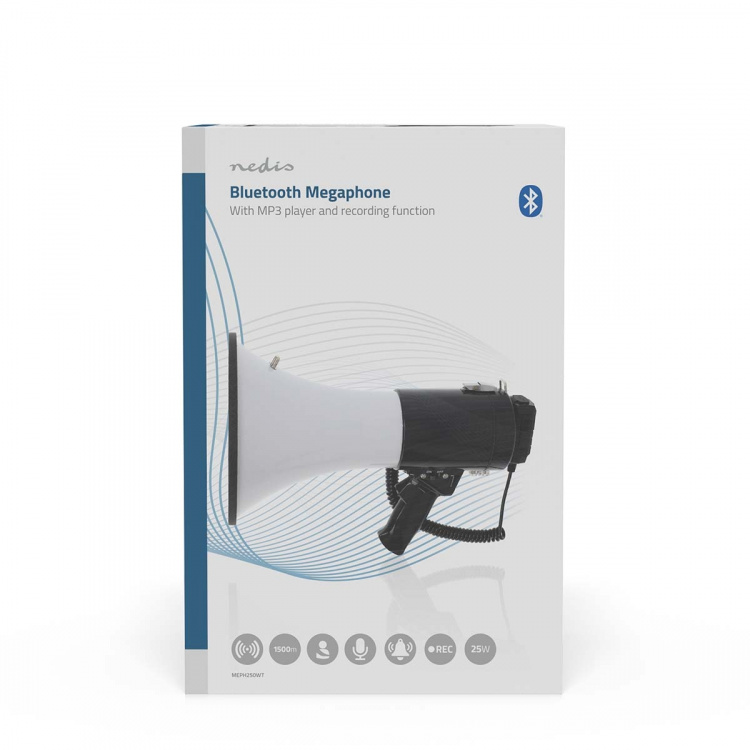 Nedis Megafon | Maksimum rækkevidde: 1500 m | Maksimal volumenkontrol: 120 dB | Aftagelig Mikrofon | Indbygget sirene | Bluetooth® | Optagefunktion | USB-afspilning | Skulder strop | Hvid / Sort