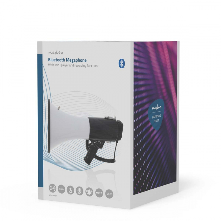 Nedis Megafon | Maksimum rækkevidde: 1500 m | Maksimal volumenkontrol: 120 dB | Aftagelig Mikrofon | Indbygget sirene | Bluetooth® | Optagefunktion | USB-afspilning | Skulder strop | Hvid / Sort