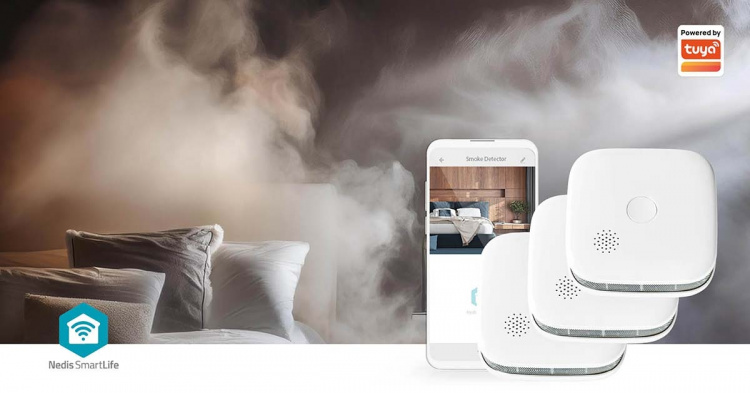 Nedis SmartLife Røgalarm | Wi-Fi | Batteri | Sensorlevetid: 10 År | EN 14604 | Maks. batteritid: 24 Måned | 85 dB | Hvid | 3 stk