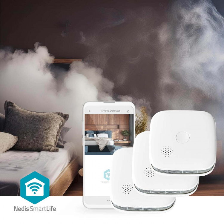 Nedis SmartLife Røgalarm | Wi-Fi | Batteri | Sensorlevetid: 10 År | EN 14604 | Maks. batteritid: 24 Måned | 85 dB | Hvid | 3 stk