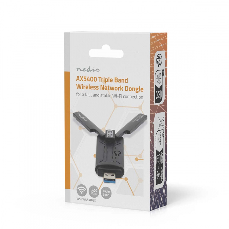 Nedis Netværk dongle | Wi-Fi | AX5400 | 2.4/5/6 GHz (Triple Band) | USB3.0 | Wi-Fi-hastighed total: 5400 Mbps | Windows 10 / Windows 11 Nedis Netværk dongle | Wi-Fi | AX5400 | 2.4/5/6 GHz (Triple Band) | USB3.0 | Wi-Fi-hastighed total: 5400 Mbps | Windows 10 / Windows 11