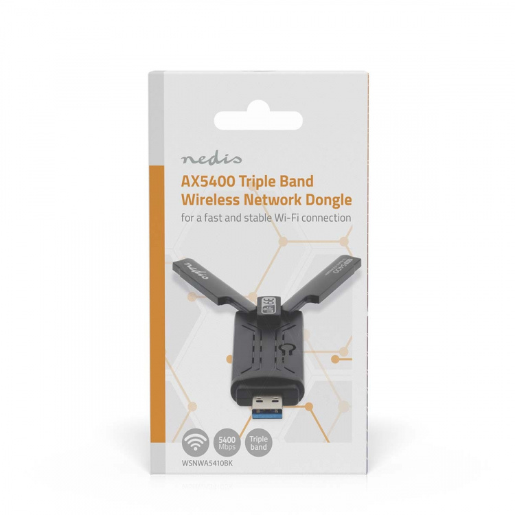 Nedis Netværk dongle | Wi-Fi | AX5400 | 2.4/5/6 GHz (Triple Band) | USB3.0 | Wi-Fi-hastighed total: 5400 Mbps | Windows 10 / Windows 11 Nedis Netværk dongle | Wi-Fi | AX5400 | 2.4/5/6 GHz (Triple Band) | USB3.0 | Wi-Fi-hastighed total: 5400 Mbps | Windows 10 / Windows 11