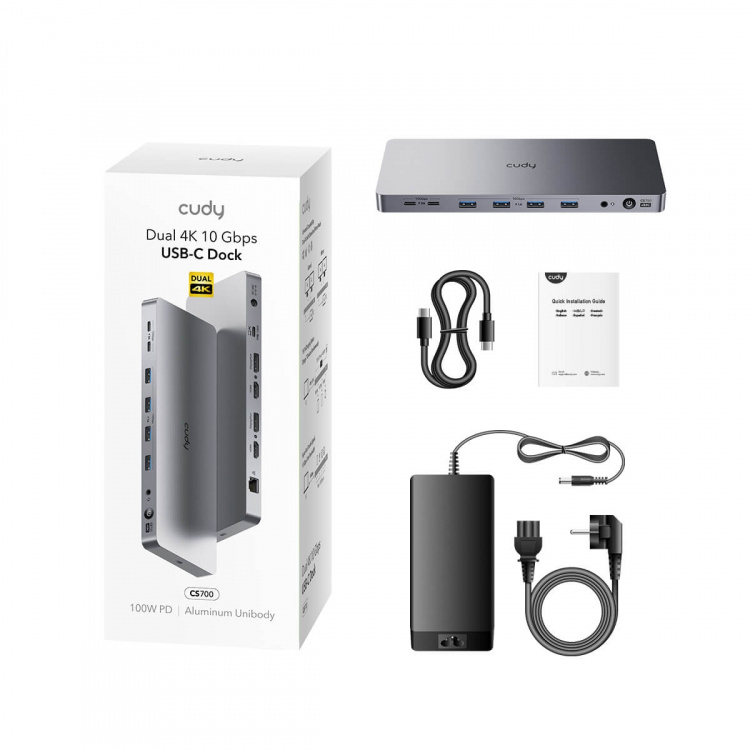 CUDY Dockingstation CS700 10Gbps USB-C Dual 4K 150W
