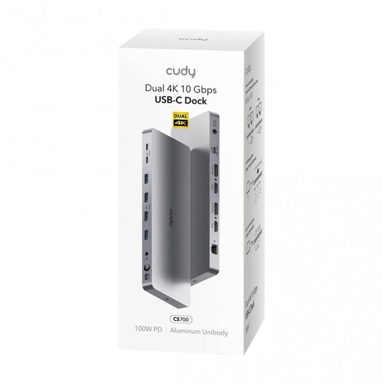 CUDY Dockingstation CS700 10Gbps USB-C Dual 4K 150W