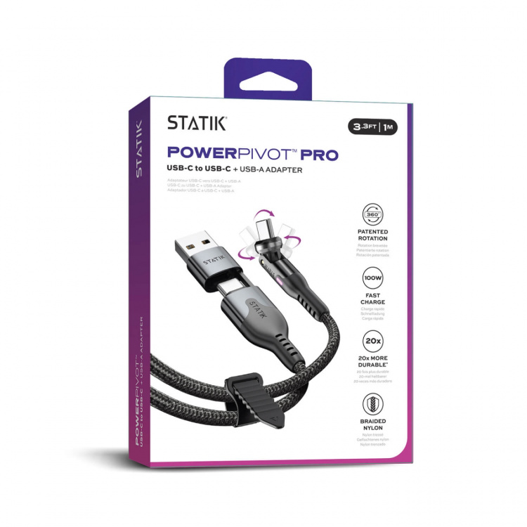 STATIK Kabel PowerPivot Pro Nylonflettet USB-C Til USB-C Sort 1m STATIK Kabel PowerPivot Pro Nylonflettet USB-C Til USB-C Sort 1m