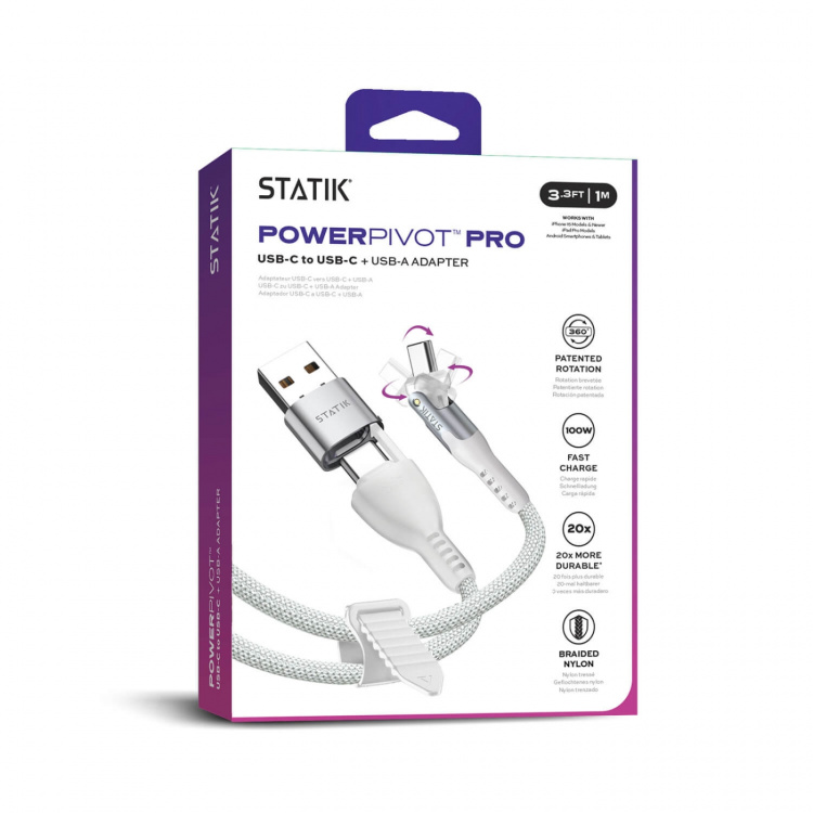 STATIK Kabel PowerPivot Pro Nylonflettet USB-C Til USB-C Hvid 1m STATIK Kabel PowerPivot Pro Nylonflettet USB-C Til USB-C Hvid 1m