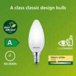 Philips LED E14 Kron B35 2,3W (40W) Frostad 485lm 2700K Energiklass A