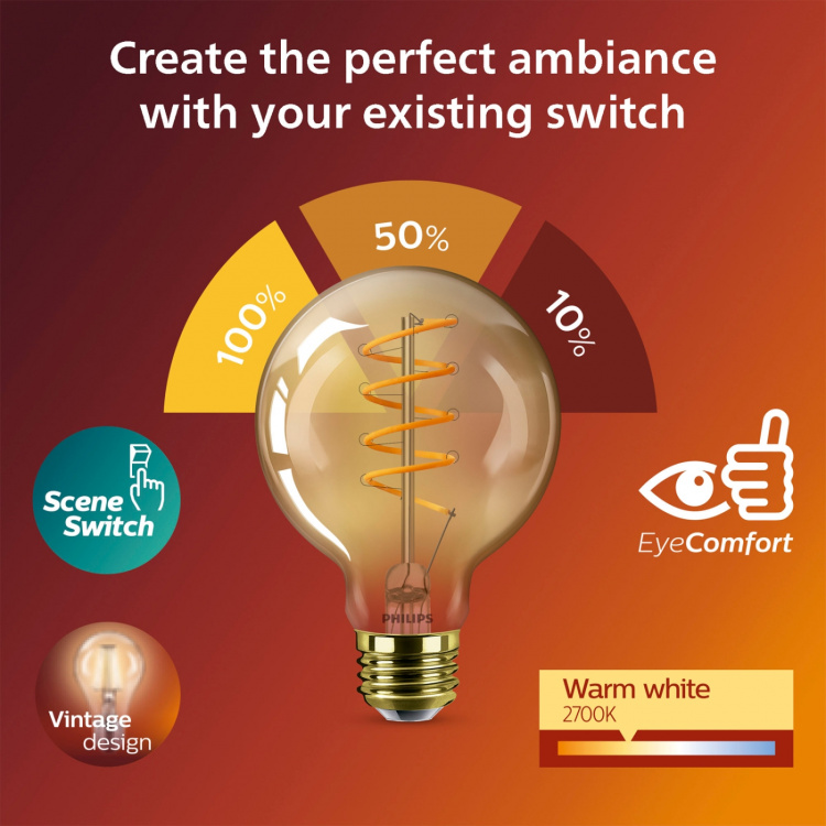 Philips LED SceneSwitch E27 G95 7-3,8-1W (50W) Deco spiral