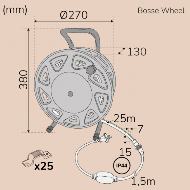 Llitt Bosse Work Wheel Ledstrip arbetsbelysning 25m IP65 4000K 200W 20000lm Llitt Bosse Work Wheel Ledstrip arbetsbelysning 25m IP65 4000K 200W 20000lm