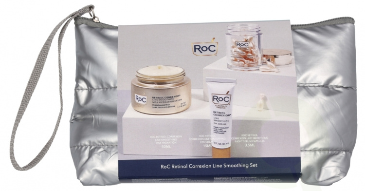 ROC Retinol Correxion Line Black Friday Set 68.5 ml Retinol Correxion Line smoothing Night Serum Capsules - 3.5ml, Retinol Correxion Line smoothing Eye Cream 15ml, Retinol Correxion Line Smoothing Max Hydration Cream 50ml