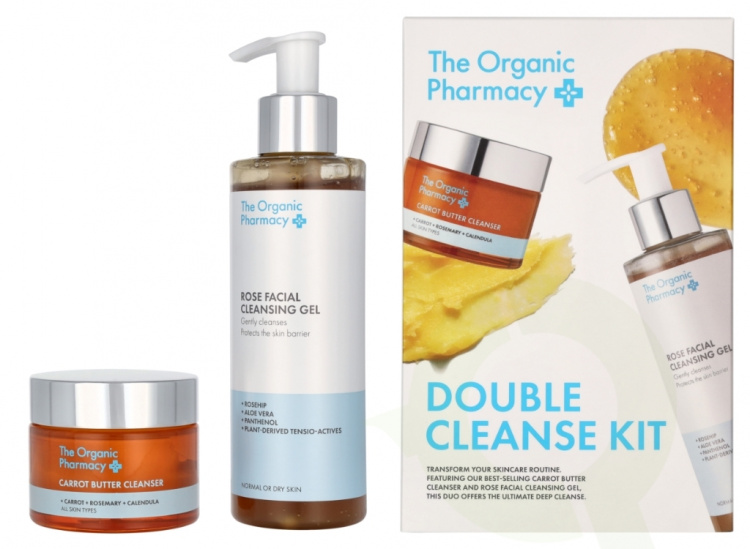 The Organic Pharmacy Double Cleanse Set 250 ml Carrot butter Cleanser 50 ml/Rose Facial Cleansing Gel 200 ml