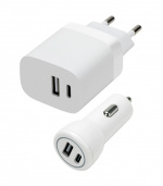 Speedlink Væg- og billader sæt USB-A & USB-C 15W, hvid