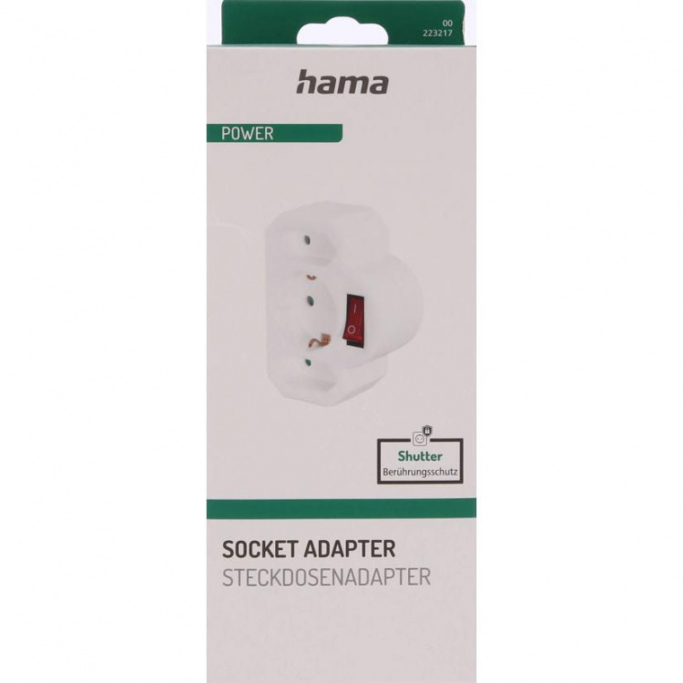Hama Stikkontakt Adapter 3-Way Med Afbryder Hvid