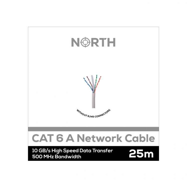 North Netværkskabel Cat6A UTP Hvid 25m uden stik Solid 10Gb/s 500MHz 26awg CM