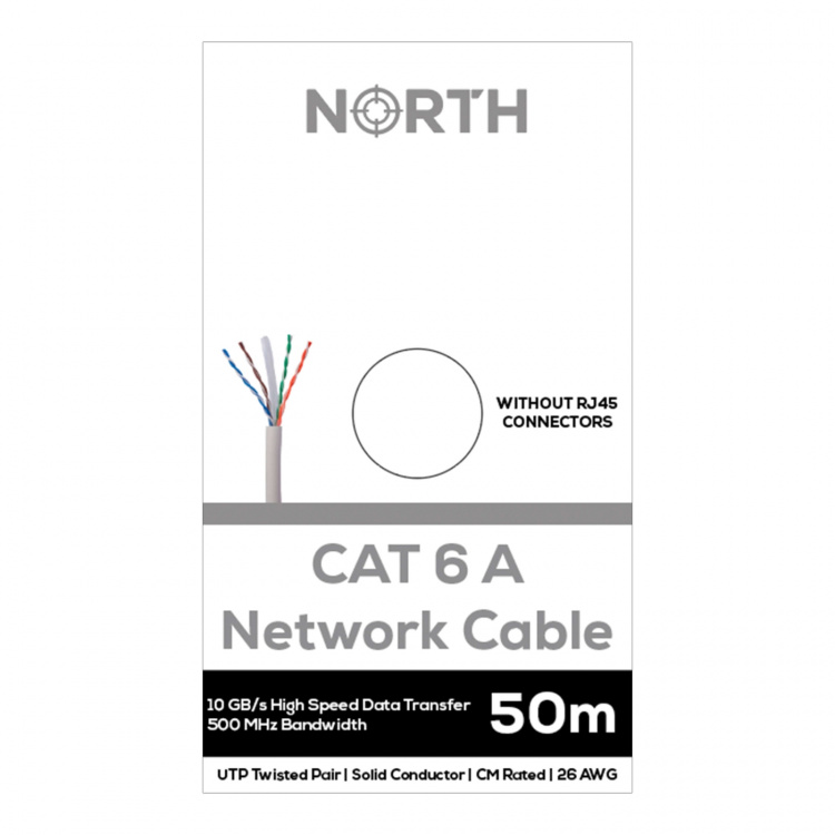 North Netværkskabel Cat6A UTP Hvid 50m uden stik Solid 10Gb/s 500MHz 26awg CM