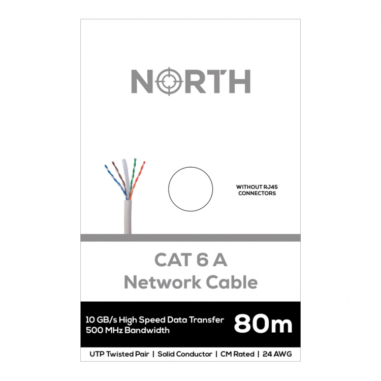 North Netværkskabel Cat6A UTP Hvid 80m uden stik Solid 10Gb/s 500MHz 24awg CM