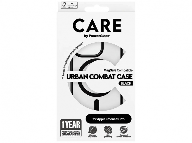 PanzerGlass CARE Urban Combat Case Magsafe Sort til Apple iPhone 15 Pro