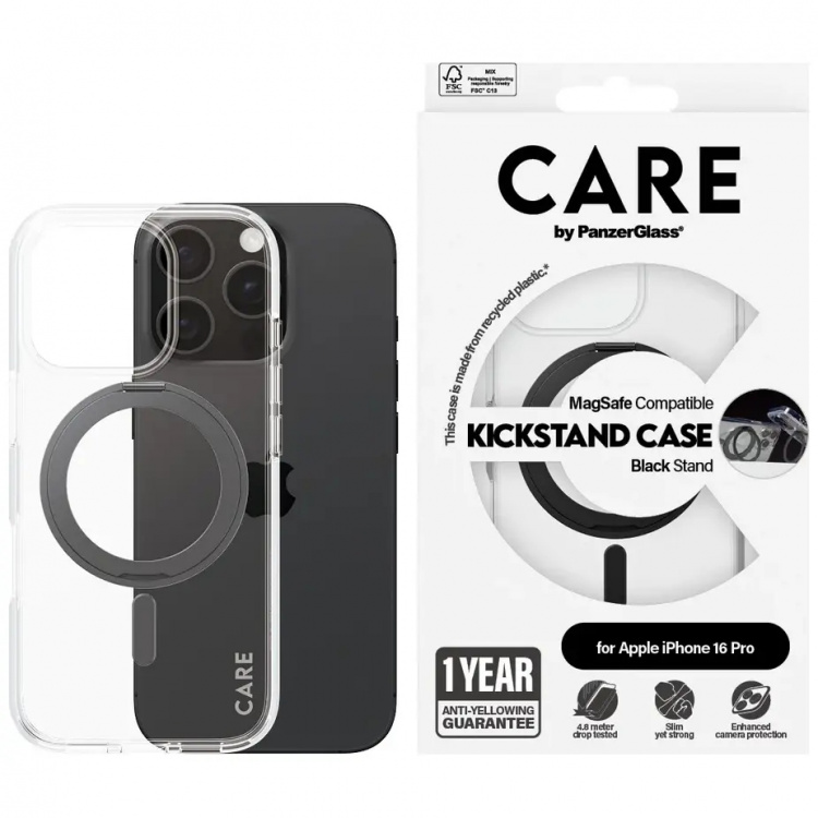 PanzerGlass CARE Kickstand Sort til Apple iPhone 16 Pro PanzerGlass CARE Kickstand Sort til Apple iPhone 16 Pro