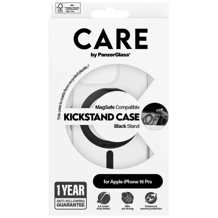 PanzerGlass CARE Kickstand Sort til Apple iPhone 16 Pro PanzerGlass CARE Kickstand Sort til Apple iPhone 16 Pro