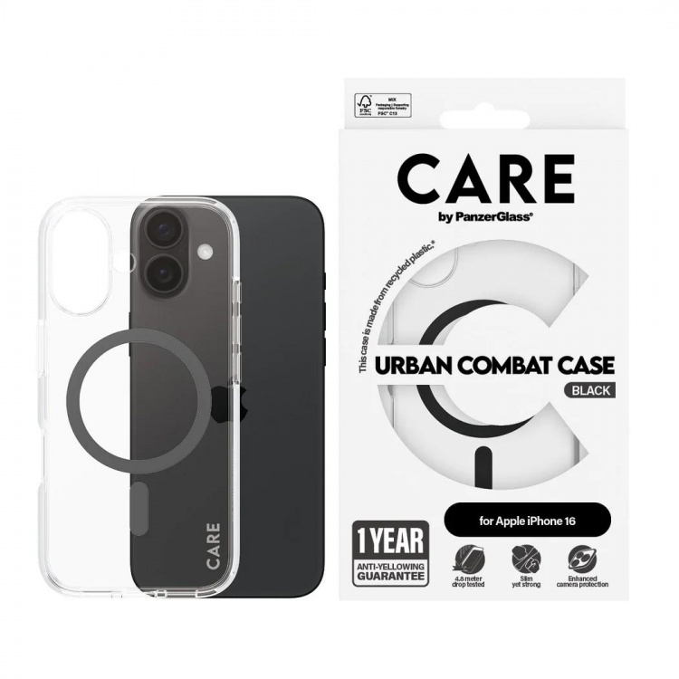 PanzerGlass CARE Urban Combat Case Magsafe Sort til Apple iPhone 16, 15