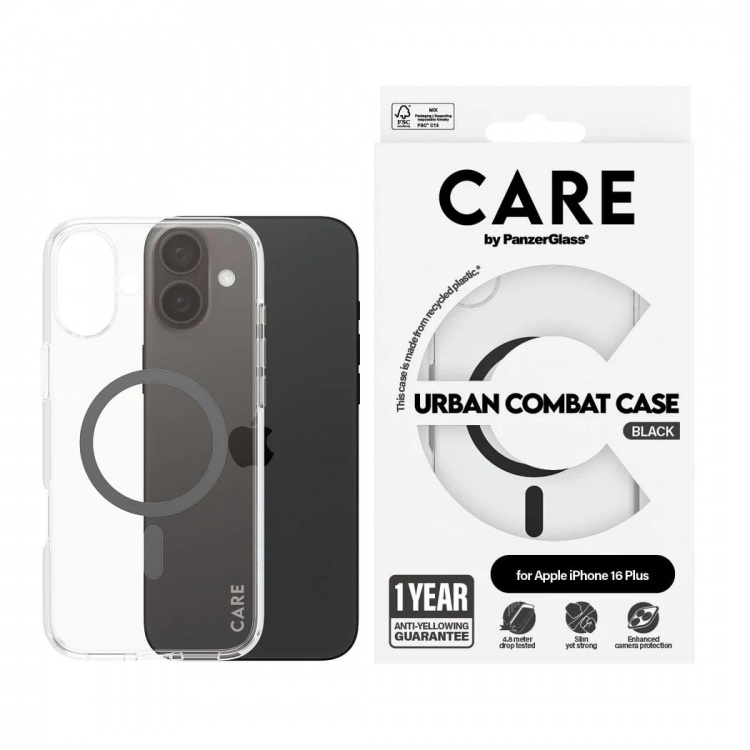 PanzerGlass CARE Urban Combat Case Magsafe Sort til Apple iPhone 16 Plus