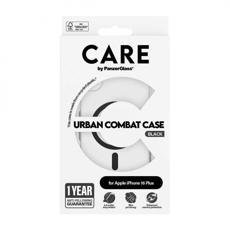 PanzerGlass CARE Urban Combat Case Magsafe Sort til Apple iPhone 16 Plus