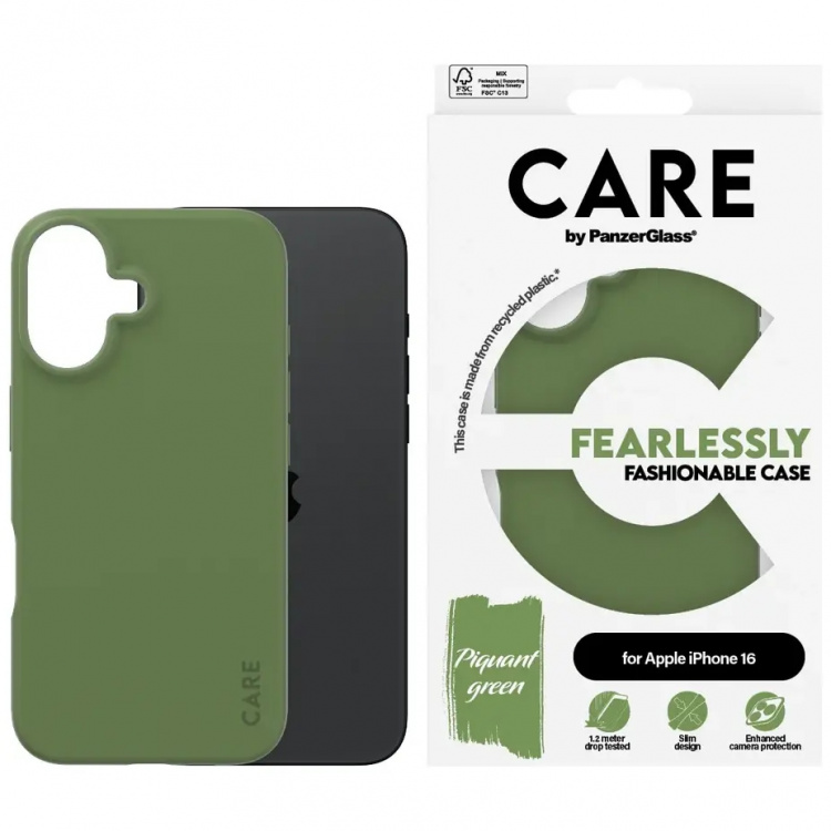 PanzerGlass CARE Fashionable Case til iPhone 16 Grøn PanzerGlass CARE Fashionable Case til iPhone 16 Grøn