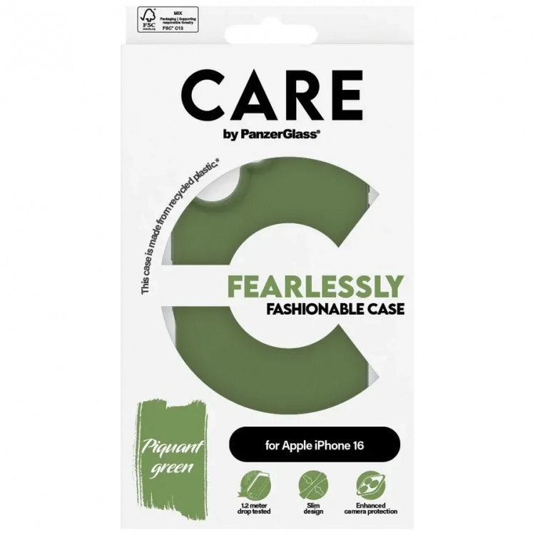 PanzerGlass CARE Fashionable Case til iPhone 16 Grøn PanzerGlass CARE Fashionable Case til iPhone 16 Grøn