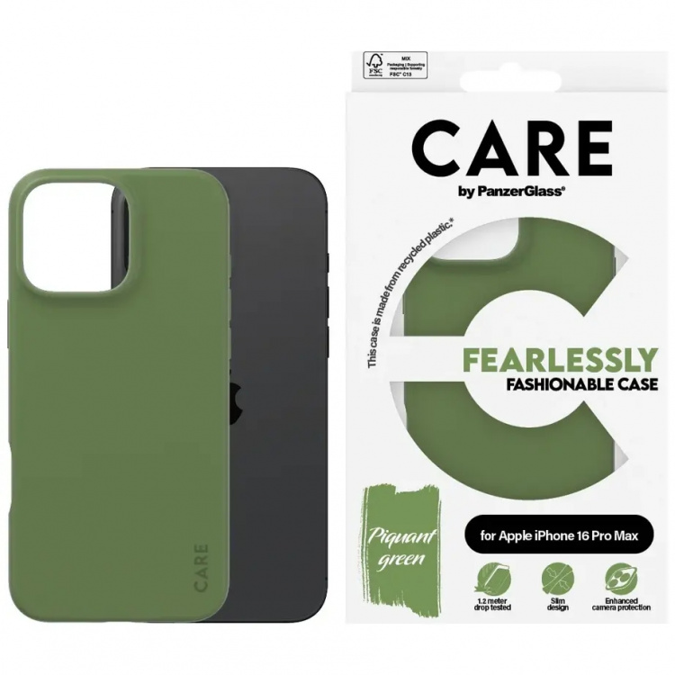 PanzerGlass CARE Fashionable Case til iPhone 16 Pro Max Grøn PanzerGlass CARE Fashionable Case til iPhone 16 Pro Max Grøn