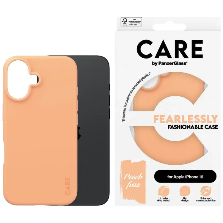 PanzerGlass CARE Fashionable Case til iPhone 16 Fersken PanzerGlass CARE Fashionable Case til iPhone 16 Fersken