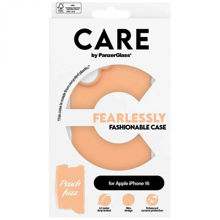 PanzerGlass CARE Fashionable Case til iPhone 16 Fersken PanzerGlass CARE Fashionable Case til iPhone 16 Fersken