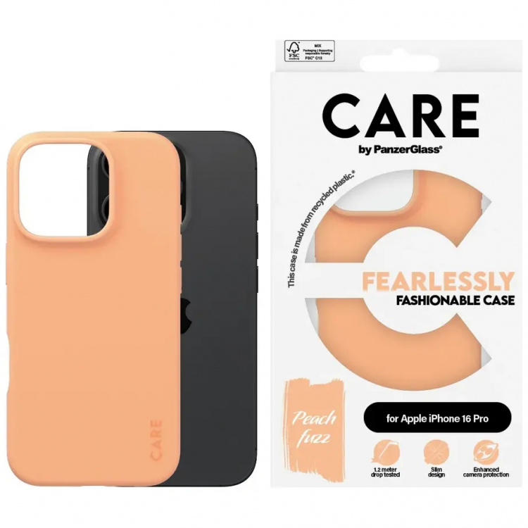 PanzerGlass CARE Fashionable Case Peachy til iPhone 16 Pro Fersken PanzerGlass CARE Fashionable Case Peachy til iPhone 16 Pro Fersken