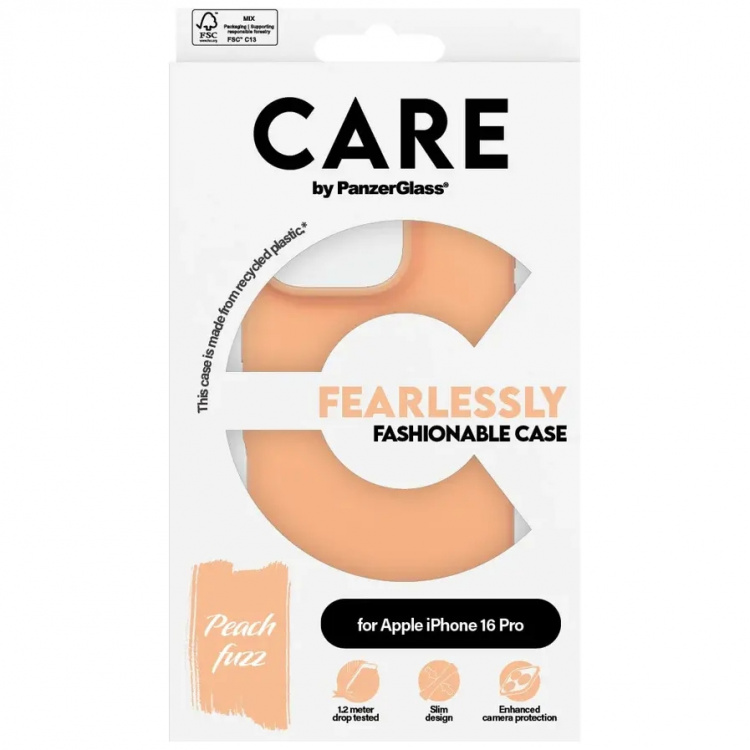 PanzerGlass CARE Fashionable Case Peachy til iPhone 16 Pro Fersken PanzerGlass CARE Fashionable Case Peachy til iPhone 16 Pro Fersken