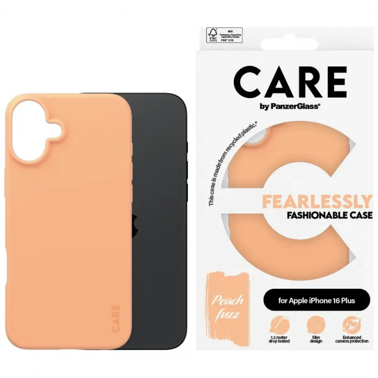 PanzerGlass CARE Fashionable Case Peachy til iPhone 16 Plus Fersken PanzerGlass CARE Fashionable Case Peachy til iPhone 16 Plus Fersken