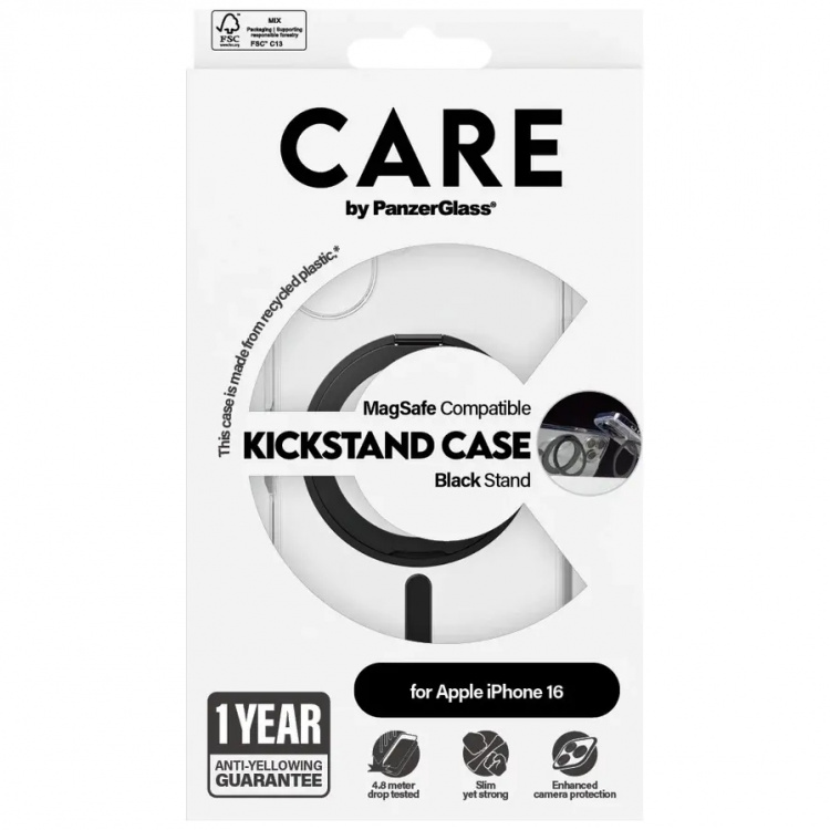 PanzerGlass CARE Kickstand Sort til Apple iPhone 16