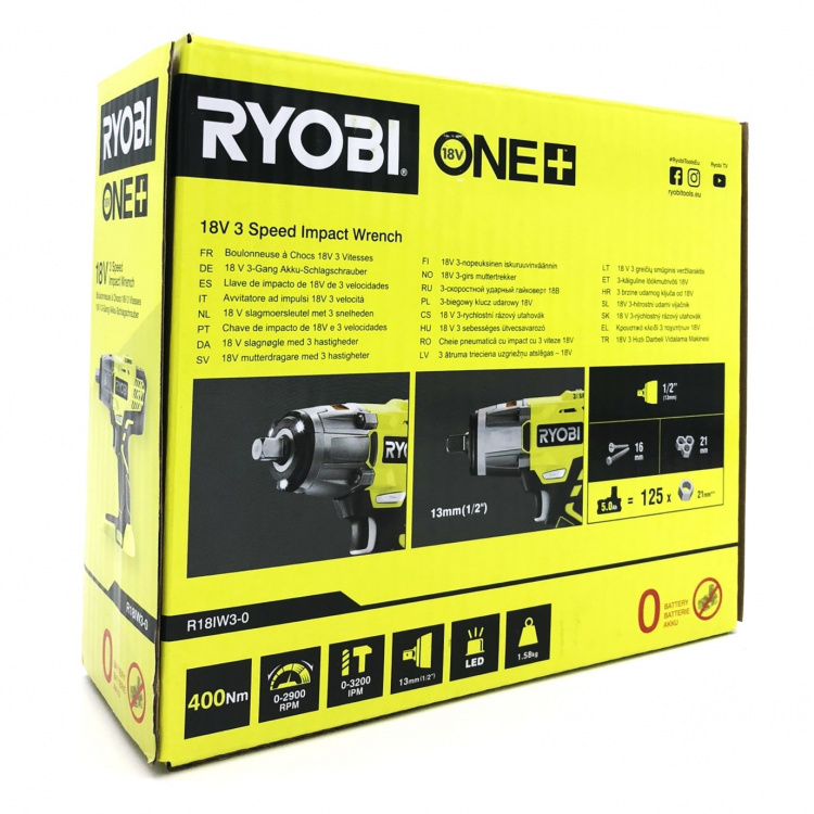 Ryobi One+ R18IW3-0 Slagnøgle Intet batteri 1/4 hexsokkel, 1/2 kvadratisk drev