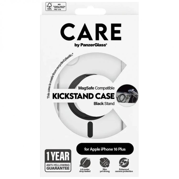 PanzerGlass CARE Kickstand Sort til Apple iPhone 16 Plus